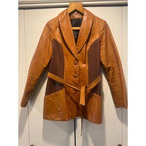 Vintage Mcm retro two tone brown leather womens tie jacket